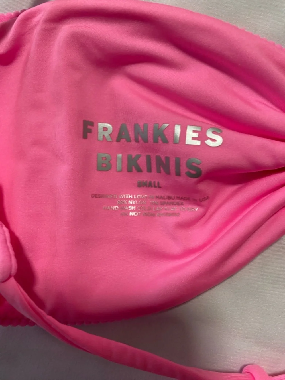 Frankie's Bikinis Pink Ribbed Bandeau Bikini Top
